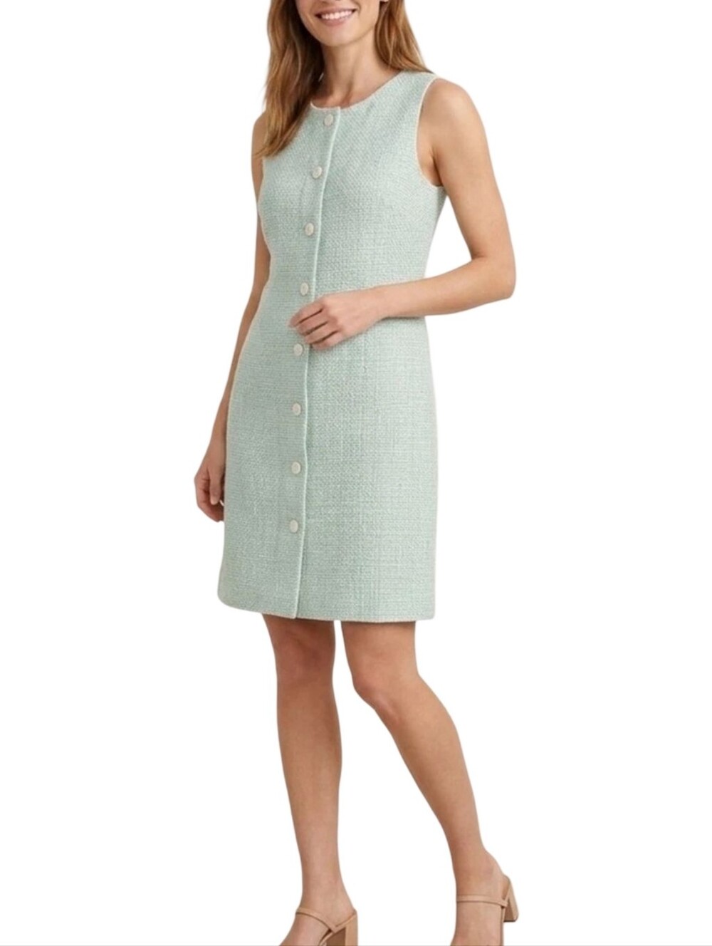 J. Crew Mint Green Tweed Button Front Sleeveless Shift Dress CI227 Womens 8 NEW